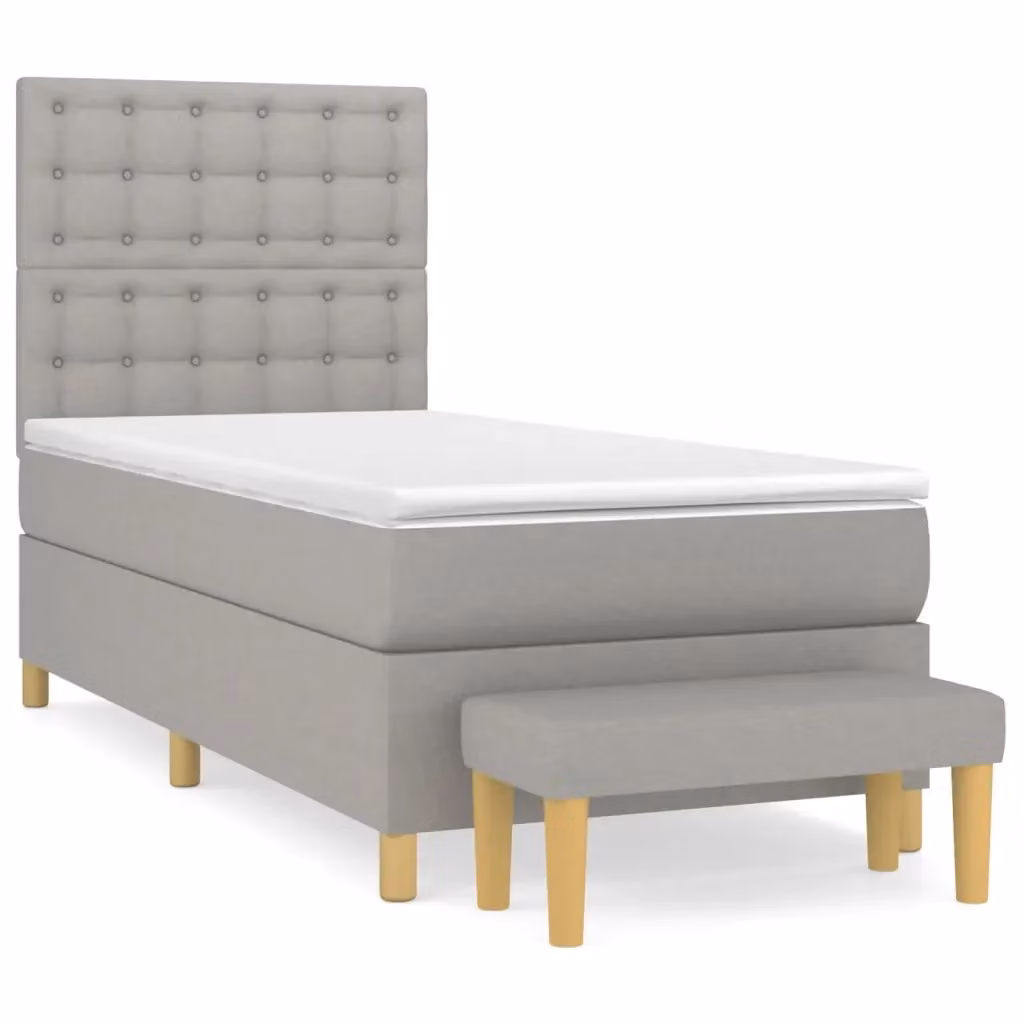 Letto Ibrido vidaXL con Giroletto a Molle e Materasso in Tessuto Grigio Chiaro e Bianco L/P/H: 190 x 90 x 31 cm – 2