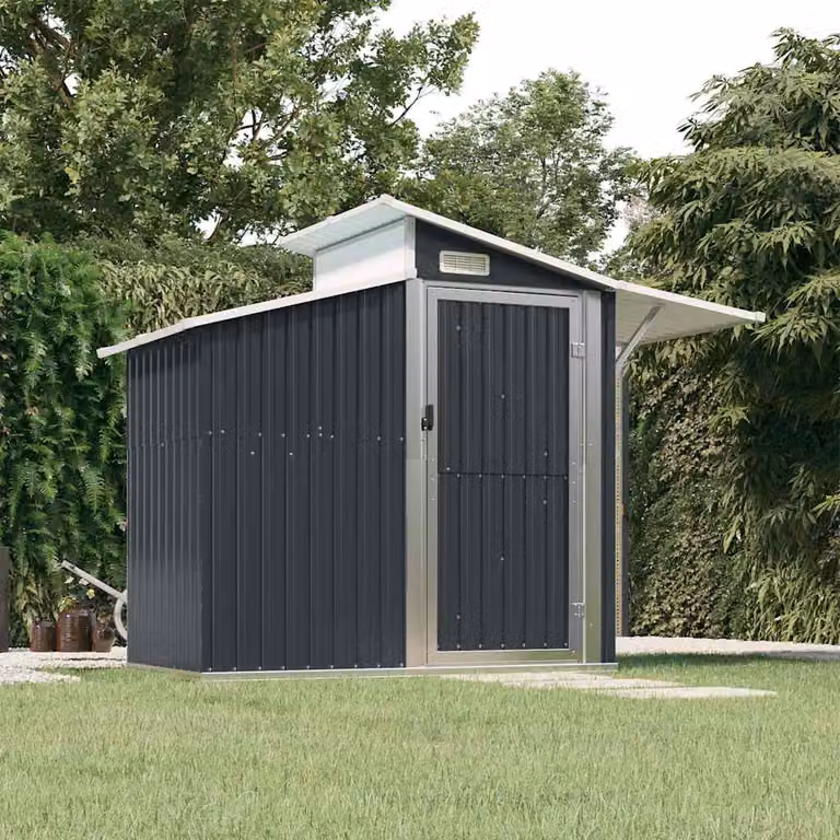 Capanno da Giardino vidaXL in Acciaio Zincato Antracite con Finestra e Ventilazione Laterale L: 270 cm, P: 130 cm, H: 208,5 cm