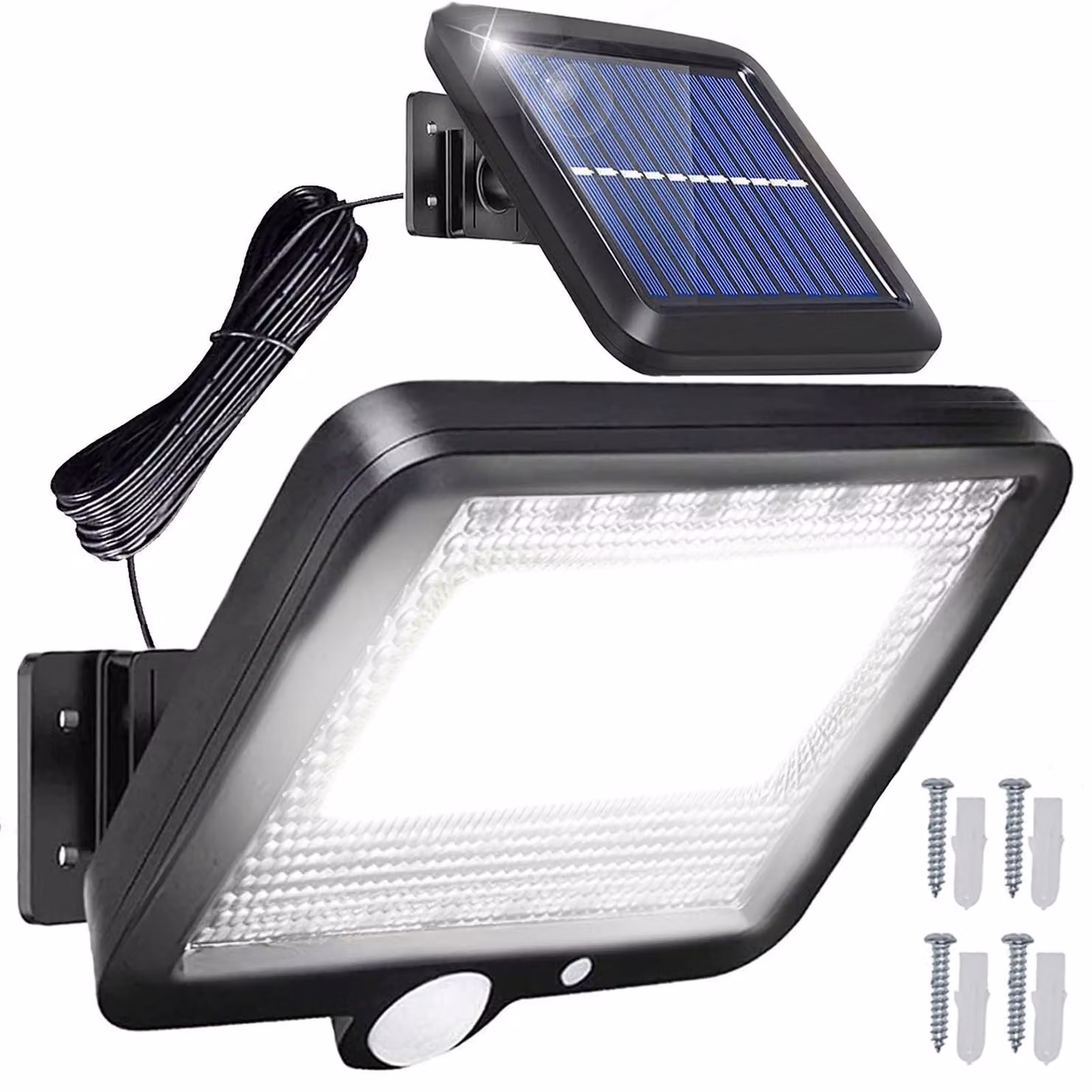 Lampada solare con 100 LED, sensore di movimento, grado di protezione IP44, batteria da 1200 mAh, luminosità di 557 lumen
