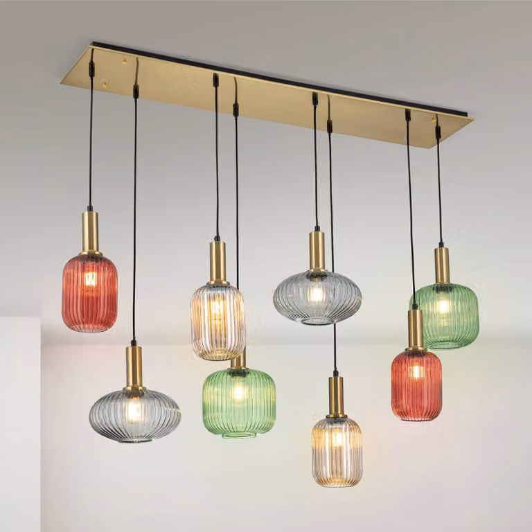 ORION Lampada a sospensione in vetro Carneval, dimmerabile, Bronzo / Ottone antico, Soggiorno / Sala da pranzo, Metallo, Lampada a sospensione