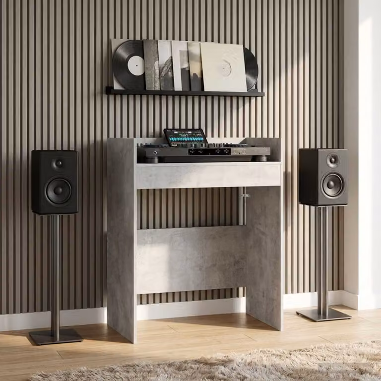 vidaXL Tavolo DJ moderno in legno ingegnerizzato grigio, L: 82 cm, P: 45 cm, H: 102 cm