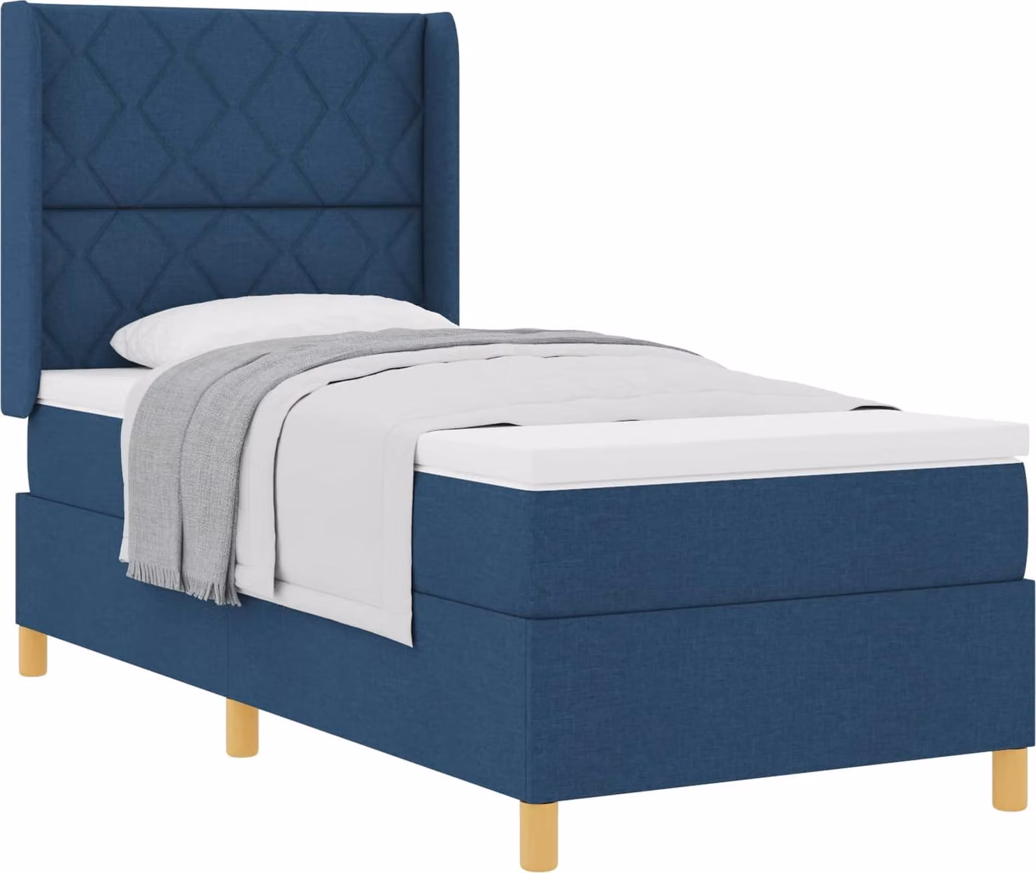 Letto a molle con testiera blu 90 x 200 cm in tessuto