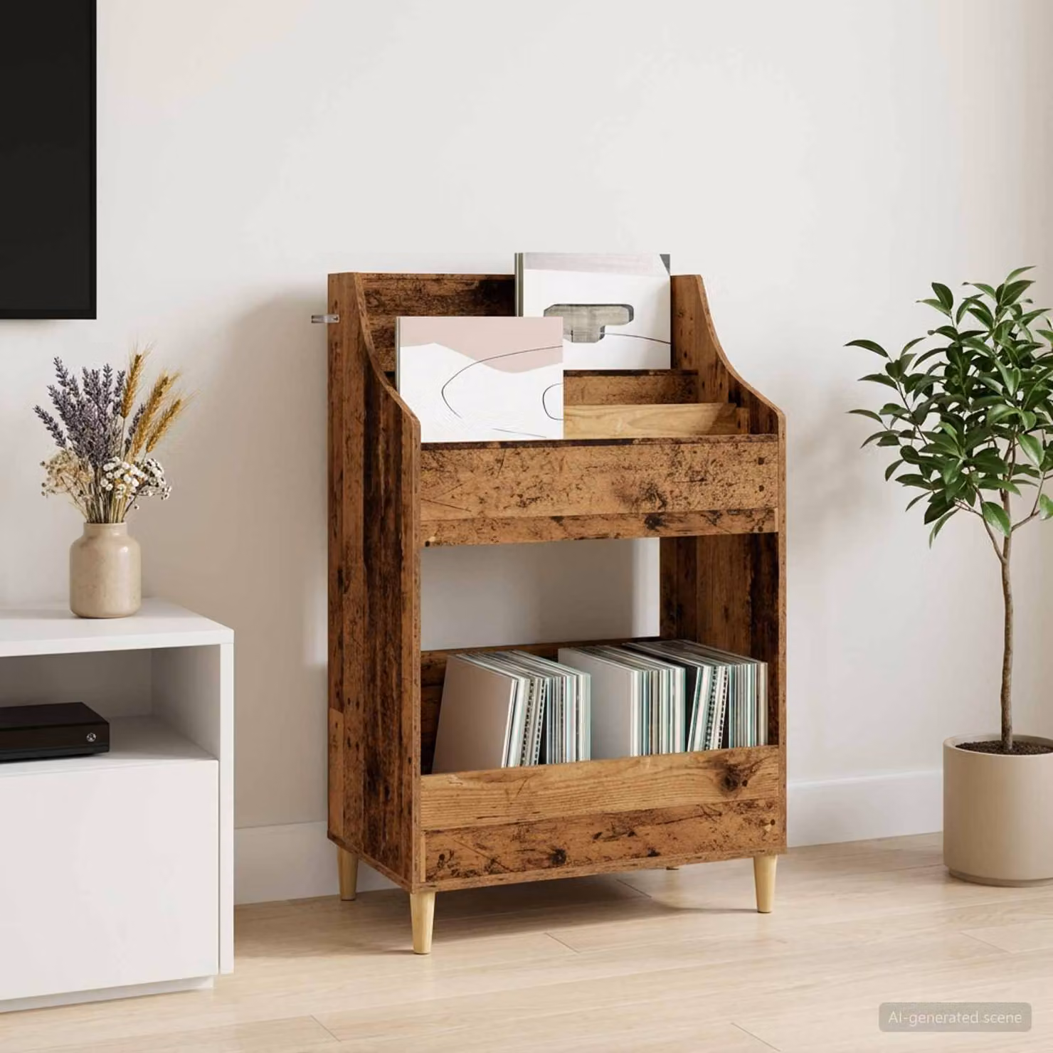 Scaffale per media vidaXL in legno color marrone, design moderno per soggiorno o camera da letto, L: 70,5 cm, P: 46 cm, H: 112 cm