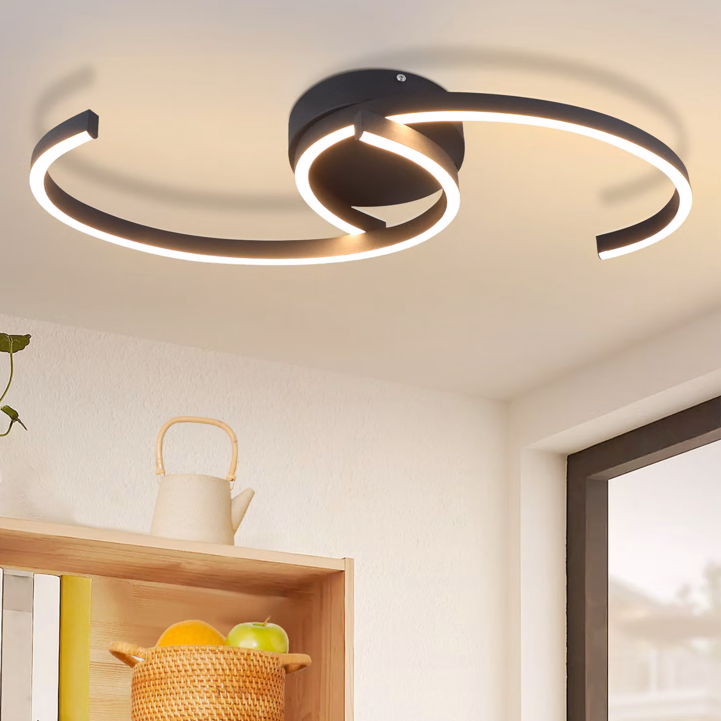 ZMH lampada a soffitto LED soggiorno 24W design moderno lampada soggiorno nero 3000K bianco caldo lampada cucina corridoio camera da letto lampada 330° ruotabile 2 anelli plafoniere in metallo per cucina ufficio