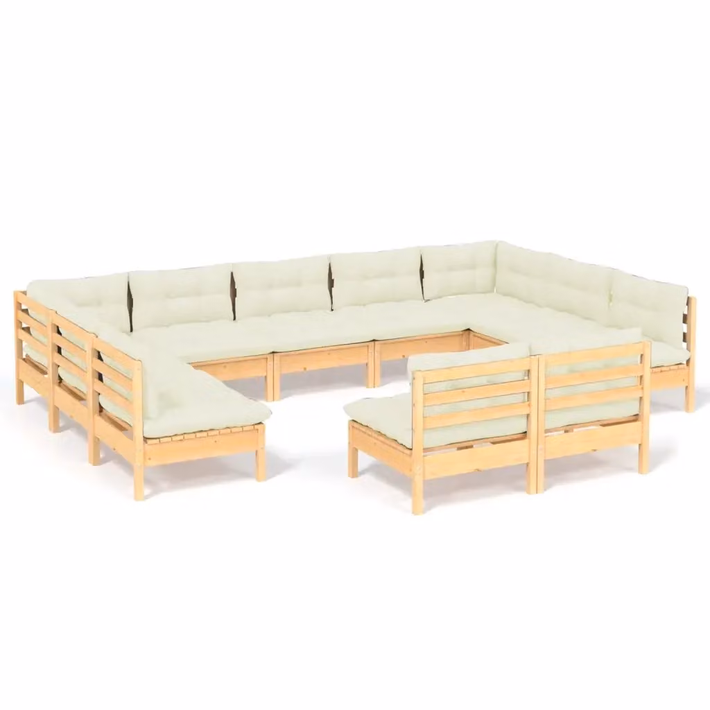 Set di Divani da Giardino a L vidaXL in Legno di Pino con Cuscini Beige 11 Pezzi – 2