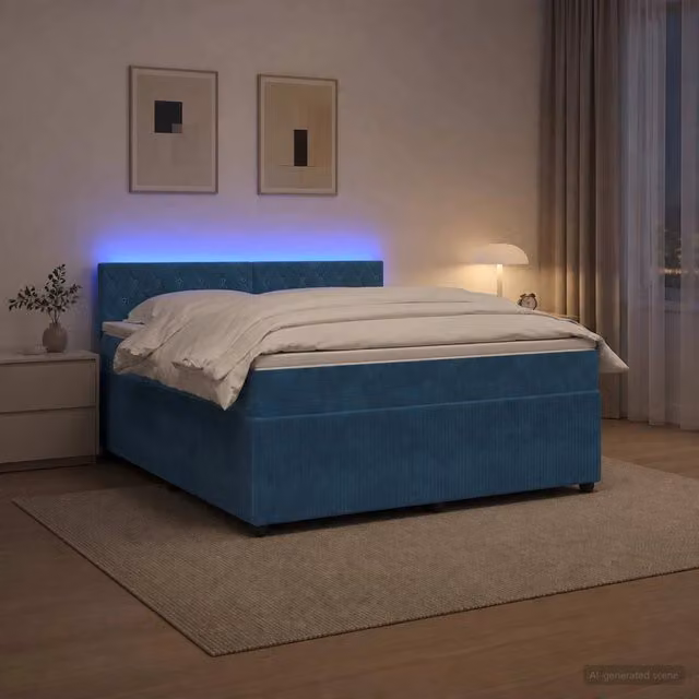 Letto box spring ibrido vidaXL con materasso a molle insacchettate e base contenitore, rivestimento in velluto blu, L/P: 140 x 190 cm – 1