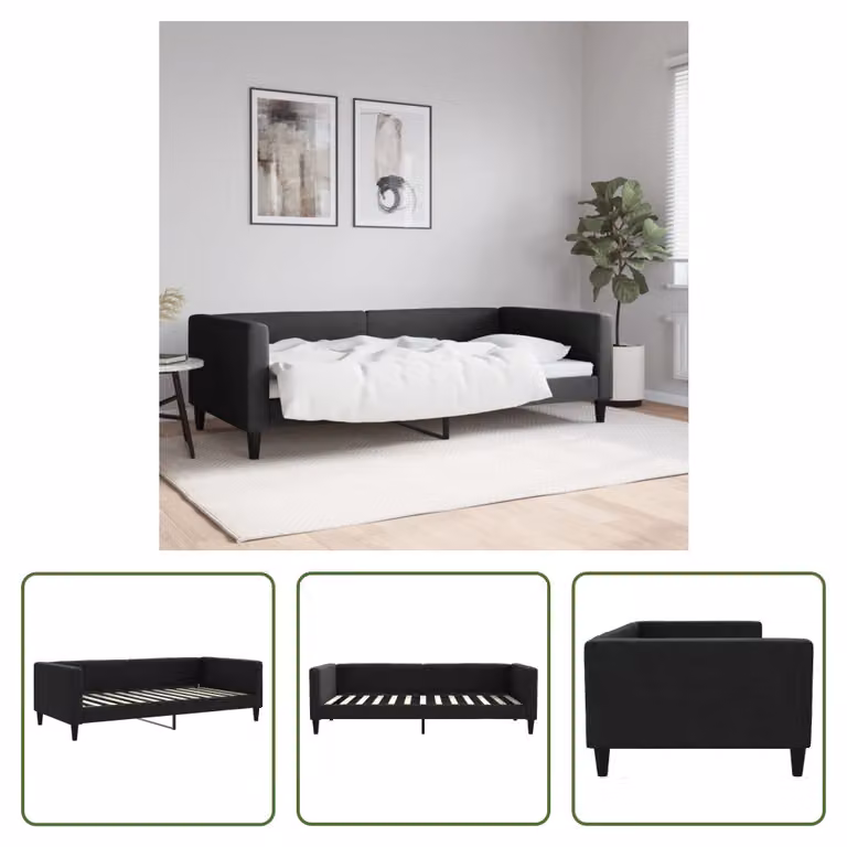 The Living Store Letto da giorno nero 100x200 cm in tessuto