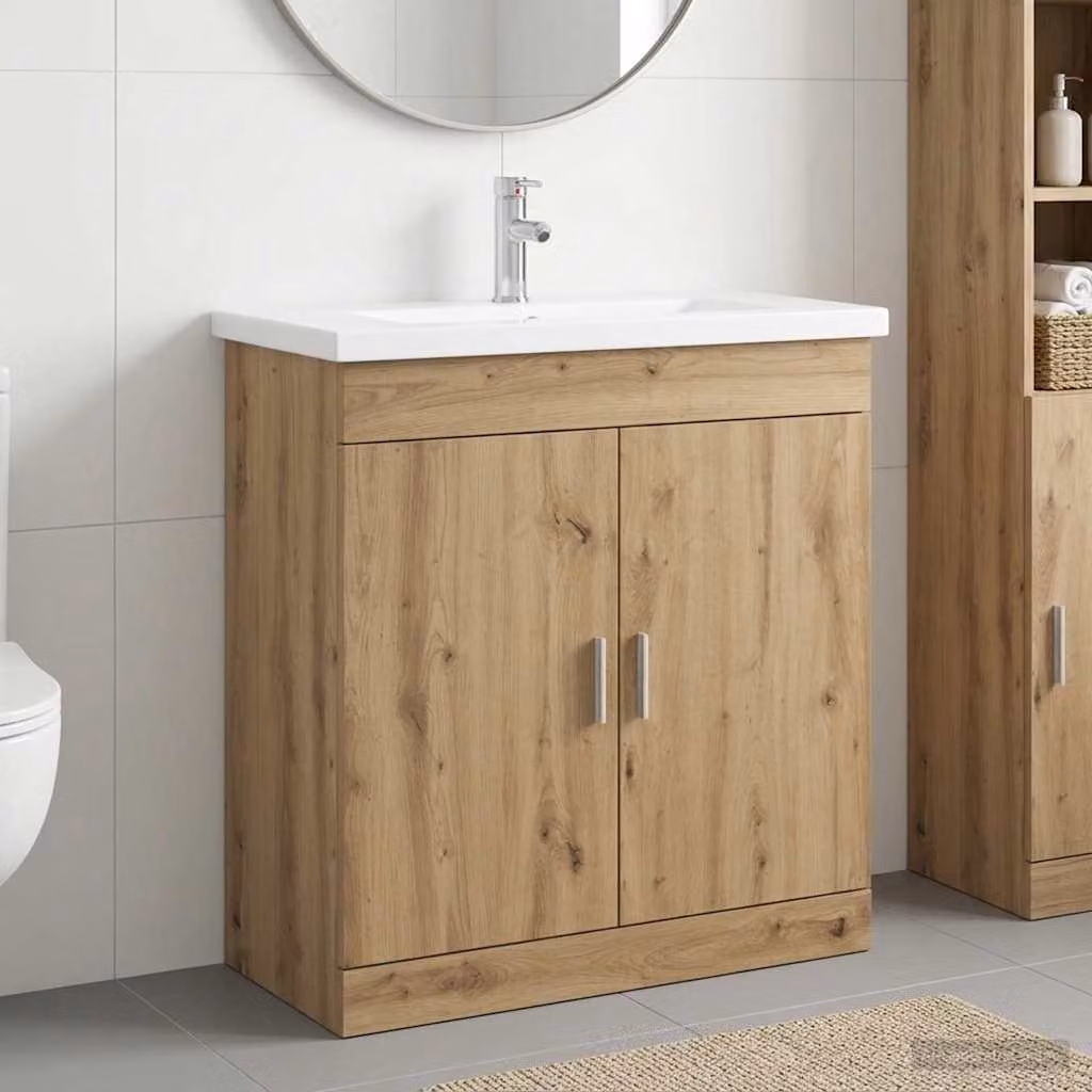 Set di mobili per il bagno moderno vidaXL in legno color rovere e argento, L: 81 cm, P: 40 cm, H: 84,5 cm