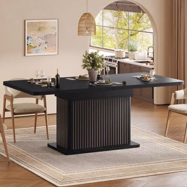 Tavolo da pranzo allungabile da 120 a 160 cm in MDF e metallo nero con vano contenitore