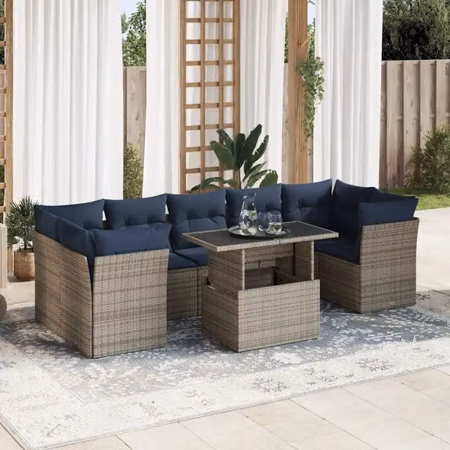 Set Divano da Giardino 8pz con Cuscini Grigio Polyrattan Acacia 3326122
