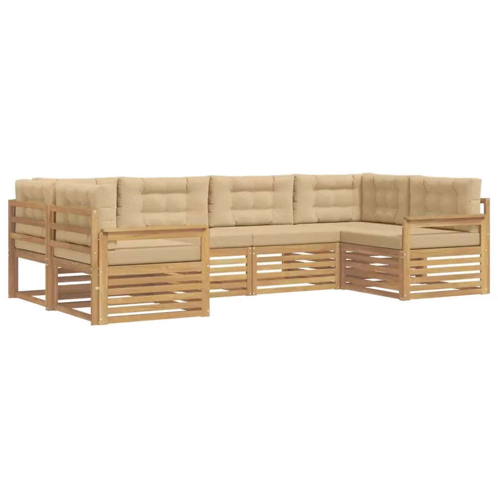 Set di divani da esterno a L vidaXL in legno di acacia con cuscini, Bianco e Beige – 2