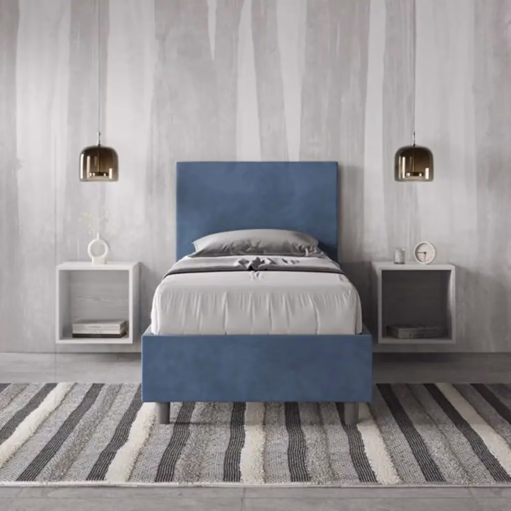 Letto singolo contenitore imbottito Adele Ityhome in microfibra blu L: 90 cm, P: 210 cm – 2