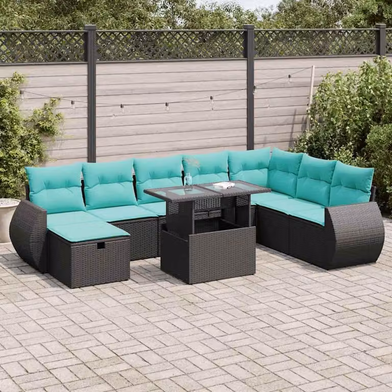 Maison Exclusive - Set da giardino 9 pezzi con cuscini Grigio Polyrattan Acacia