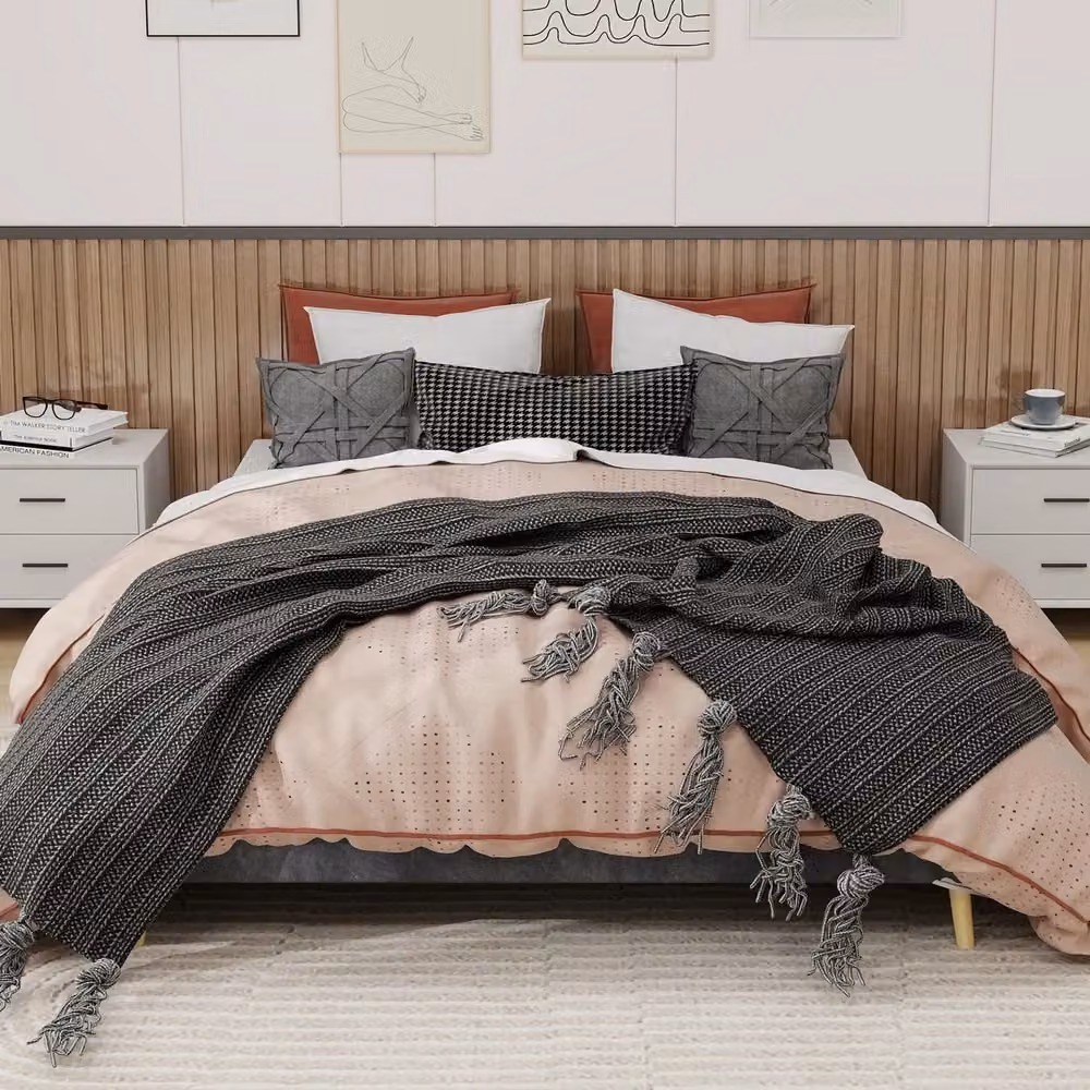 Letto Matrimoniale Minimal in Velluto Grigio L 160 cm x P 200 cm – 2