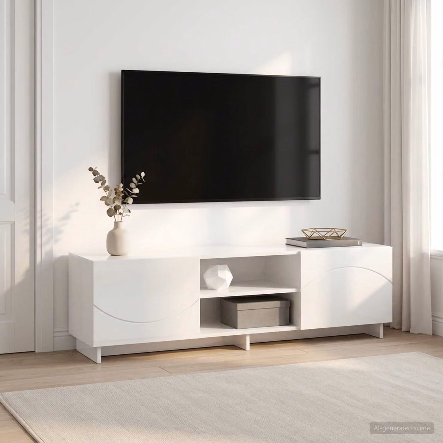vidaXL Supporto TV Moderno in MDF Bianco Lucido L: 140 cm, P: 34.5 cm, H: 40 cm