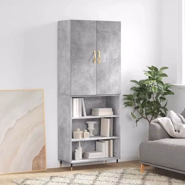 Credenza moderna vidaXL in legno e metallo grigio L: 69,5 cm, P: 34 cm, H: 180 cm