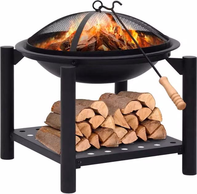 Caminetto a legna fire bowl HELLOSHOP26 in acciaio nero L: 54 cm, P: 54 cm, H: 55 cm con attizzatoio