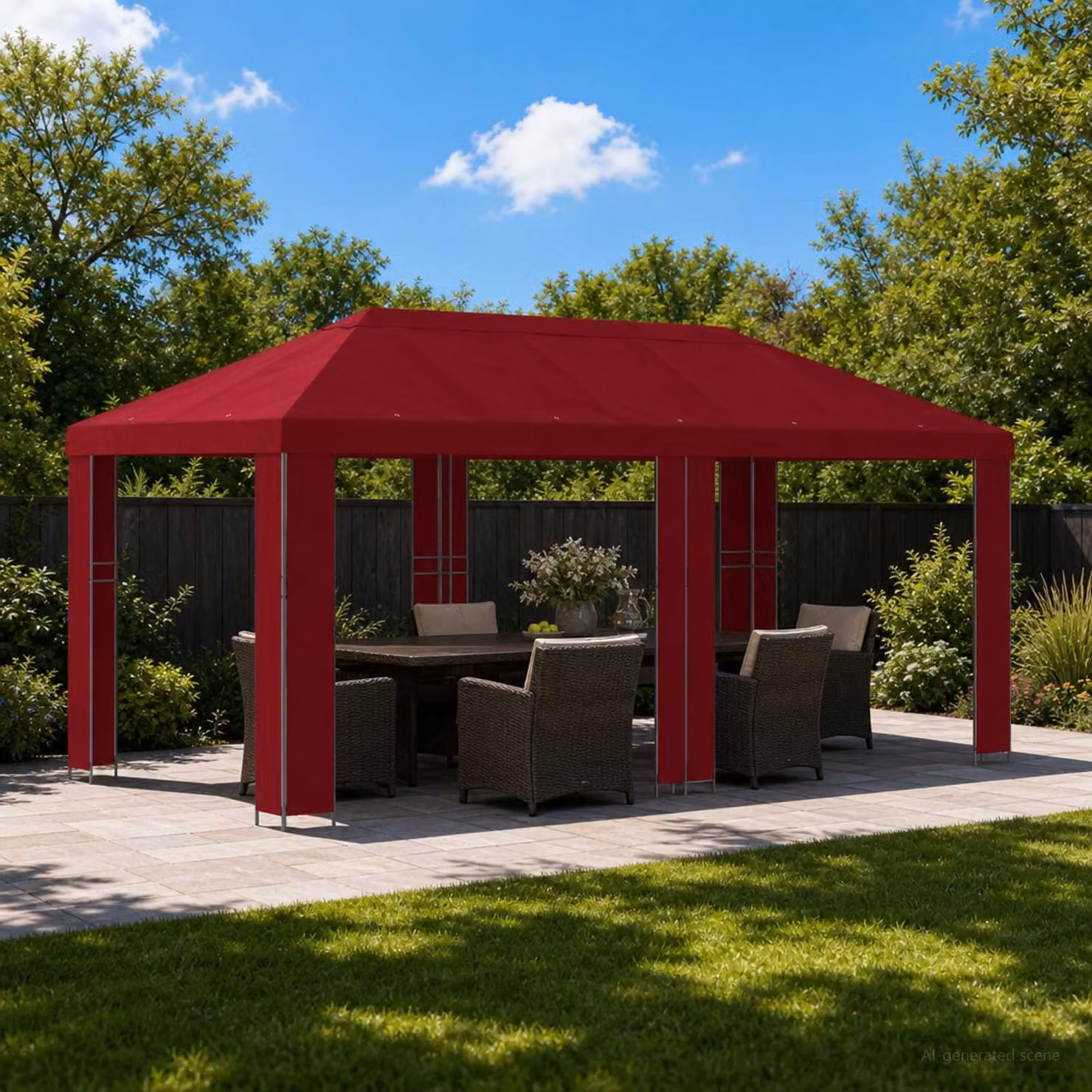 Gazebo da giardino vidaXL in acciaio galvanizzato e poliestere rosso e nero L: 600 cm, P: 300 cm, H: 276,5 cm