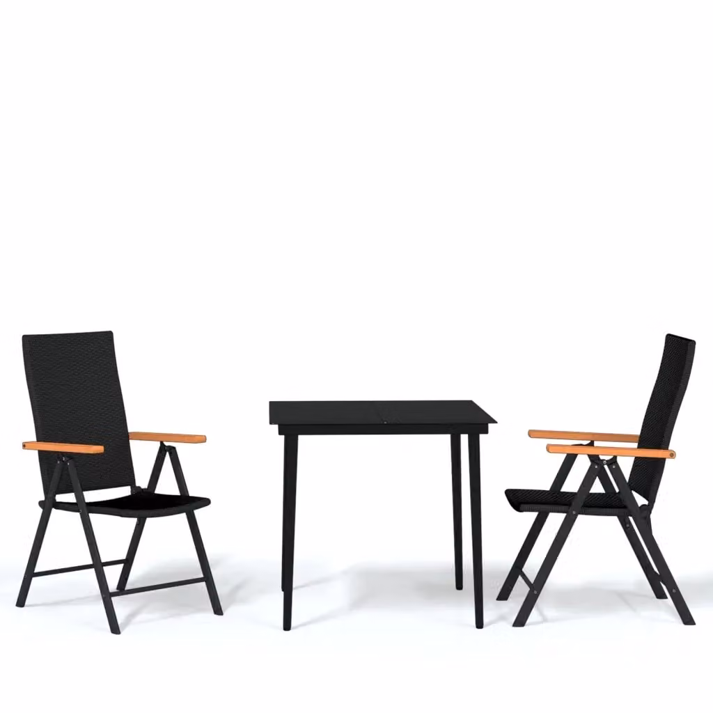 Set da giardino moderno vidaXL composto da 3 pezzi in acciaio verniciato nero e vetro con piano pieghevole – 2
