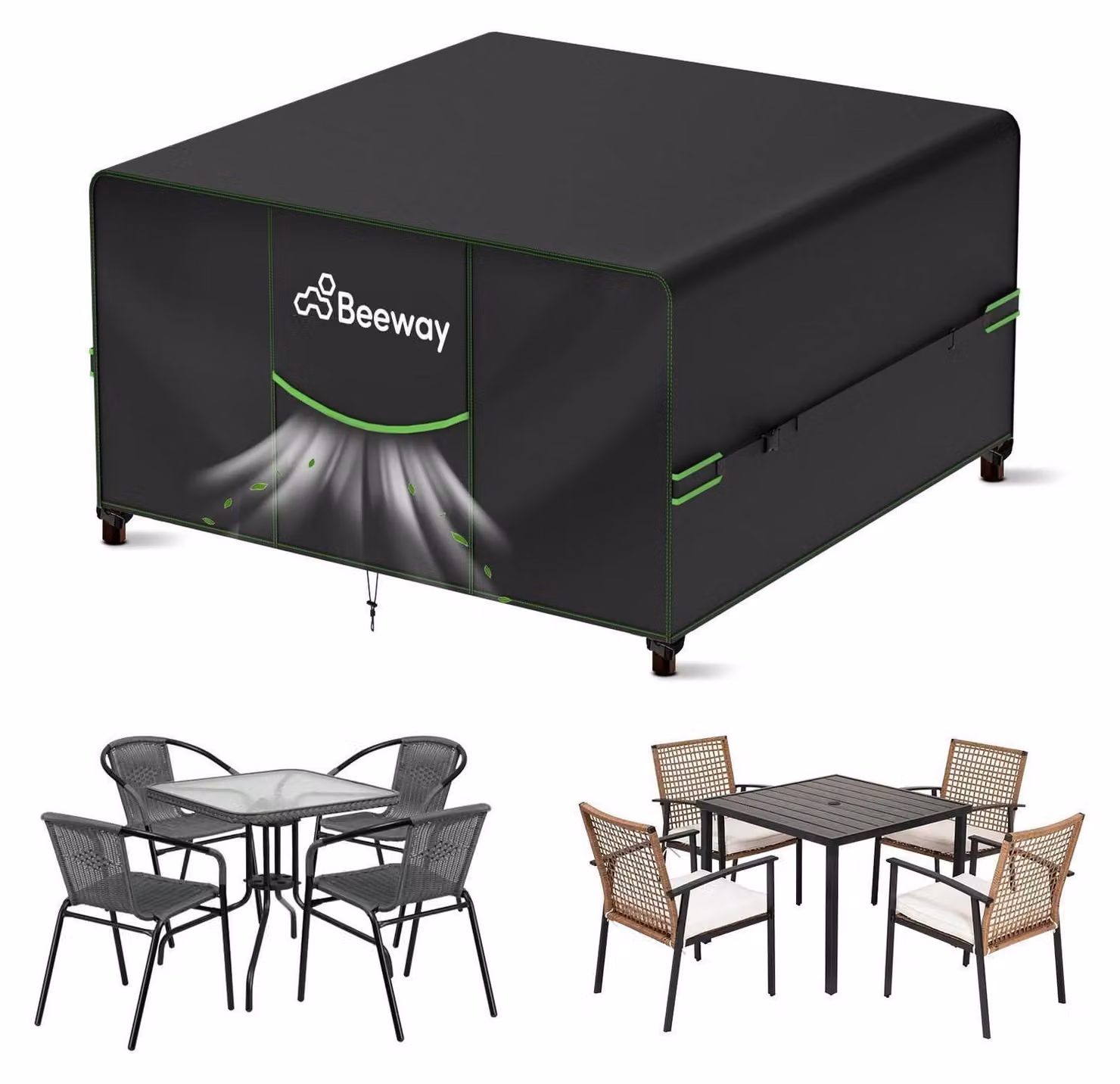 Copertura impermeabile per mobili da giardino, dimensioni 150x150x73 cm, tessuto Oxford 420D, colore nero, versione V2.0