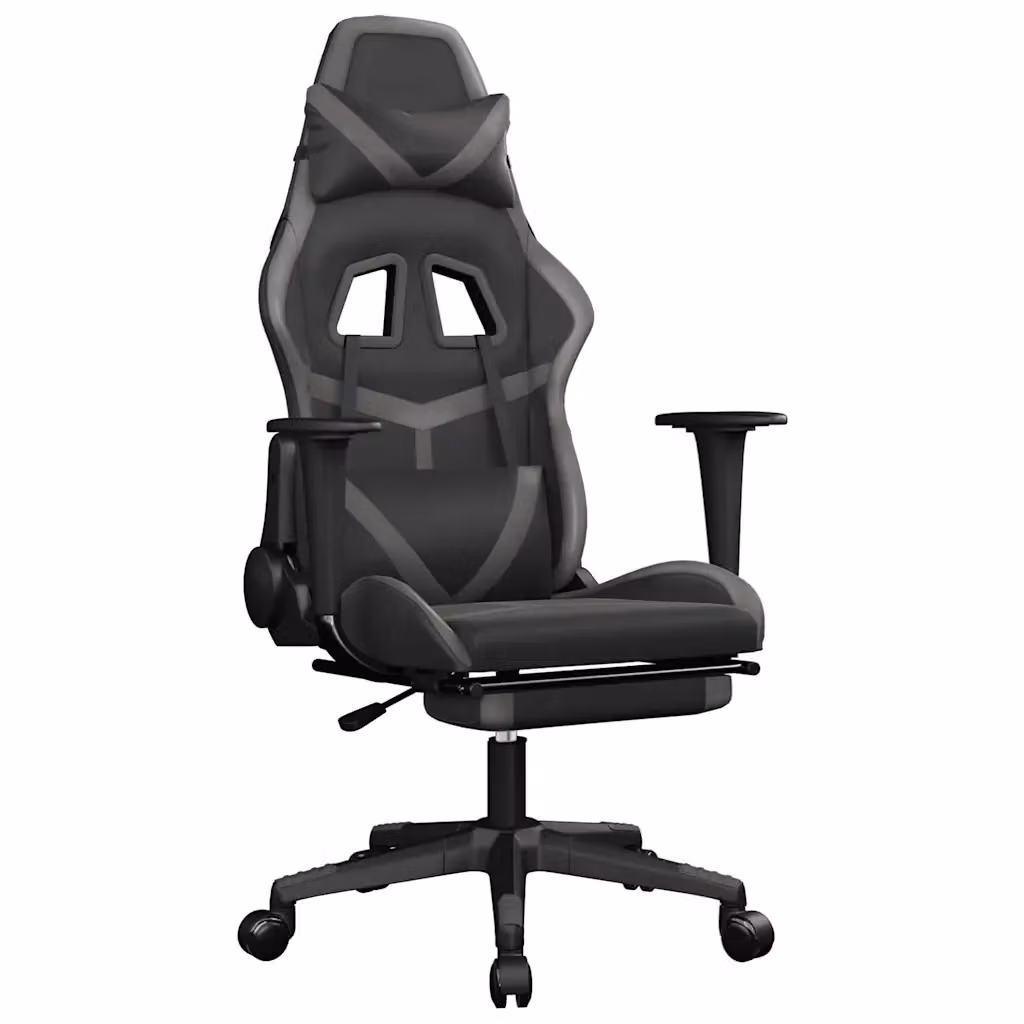 Sedia da Gaming vidaXL in Similpelle Nera e Grigia con Poggiapiedi e Schienale Ergonomico – 2