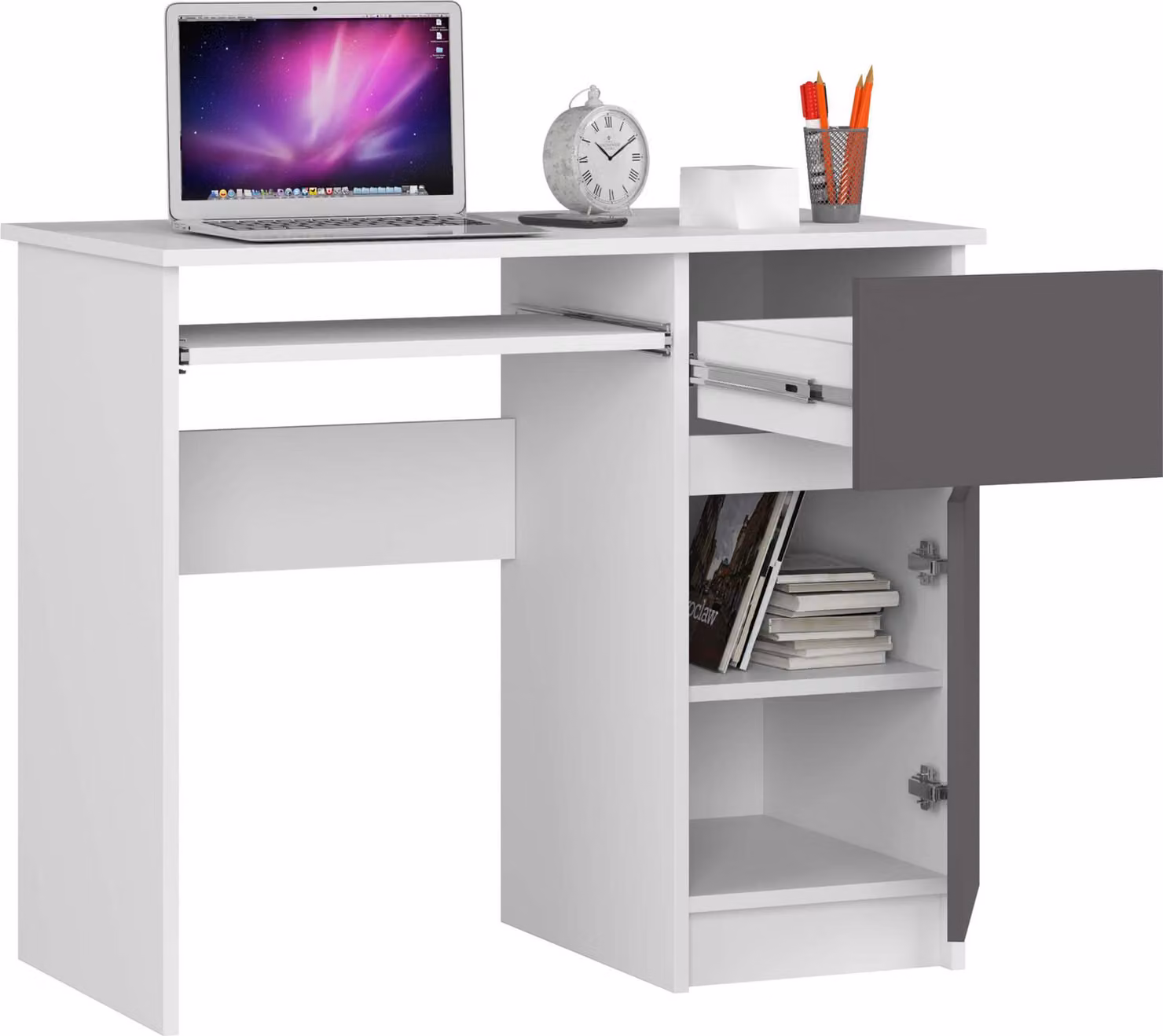 Scrivania per computer da 90 cm | Scrivania | con cassetto porta tastiera e vano portaoggetti