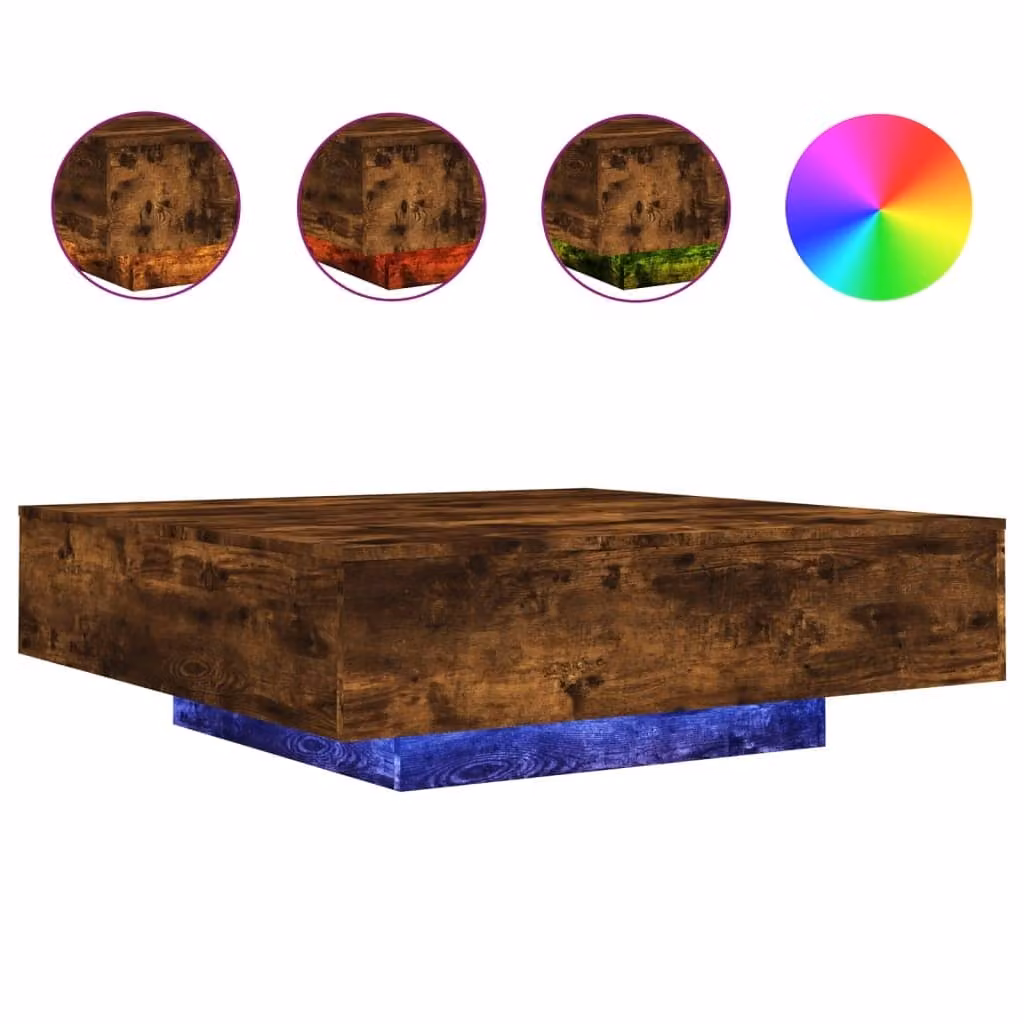 Tavolino da Soggiorno con Luci LED Rovere Fumo 100x100x31 cm