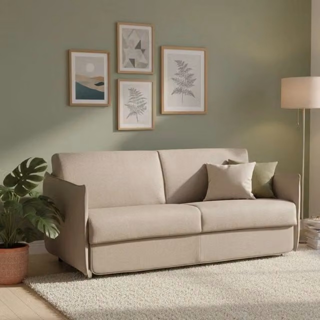 Divano Letto DMORA a 2 Posti con Seduta Alzabile e Rivestimento Sfoderabile, Grigio e Beige, L: 180 cm, P: 95 cm – 1