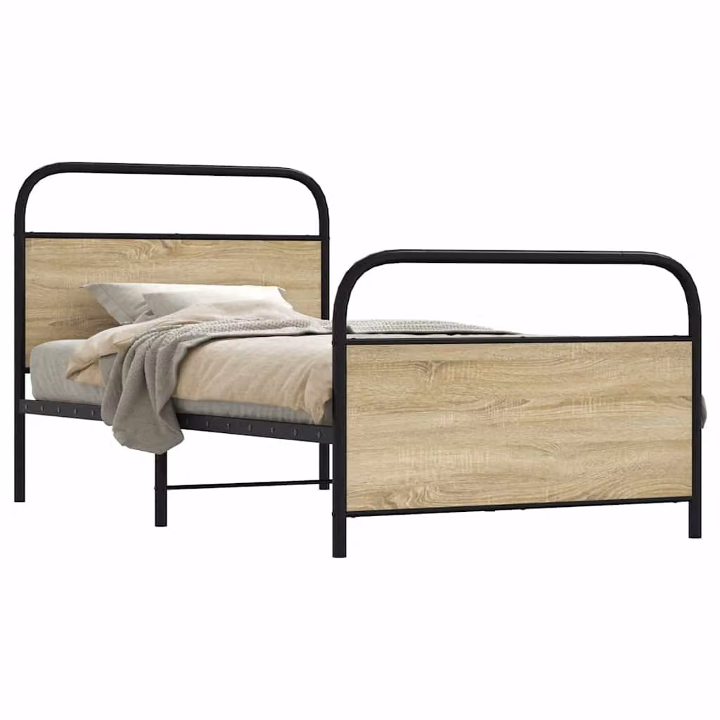vidaXL Giroletto senza Materasso in Rovere Sonoma e Truciolato, L: 100 cm, P: 112 cm, H: 207 cm