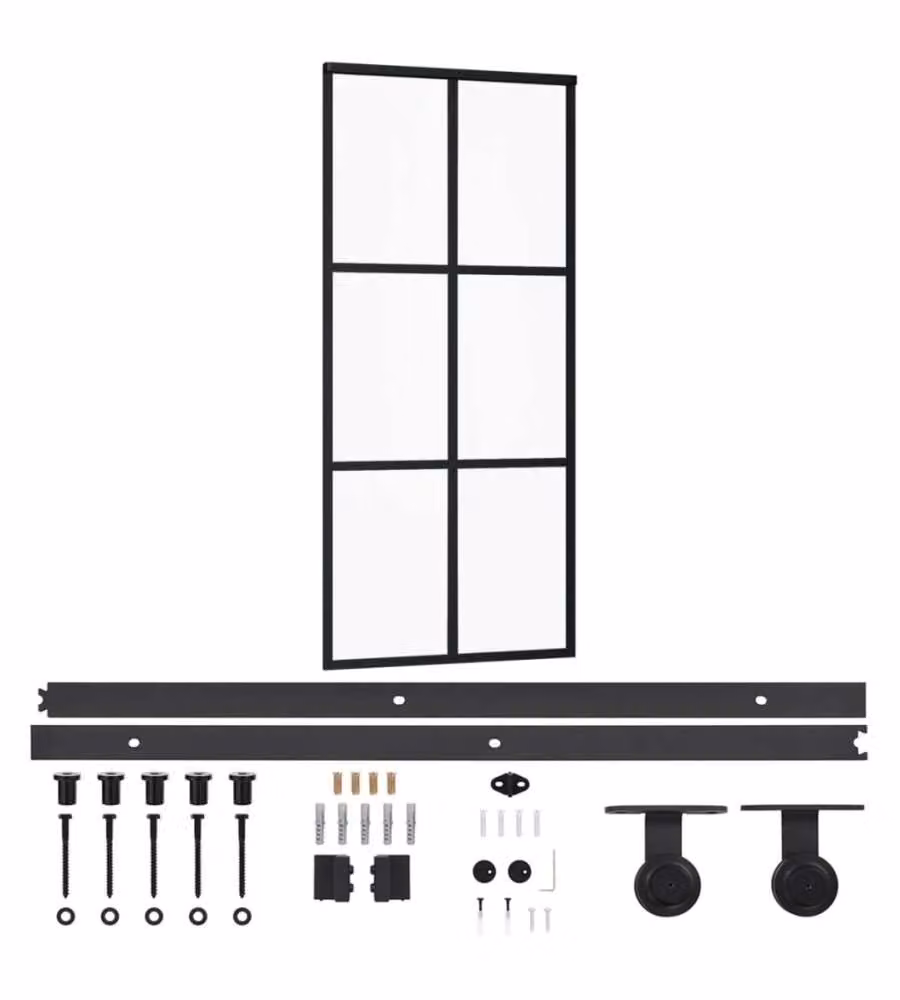Porta Scorrevole vidaXL in Alluminio e Vetro Trasparente Nero L: 90 cm, H: 205 cm – 2