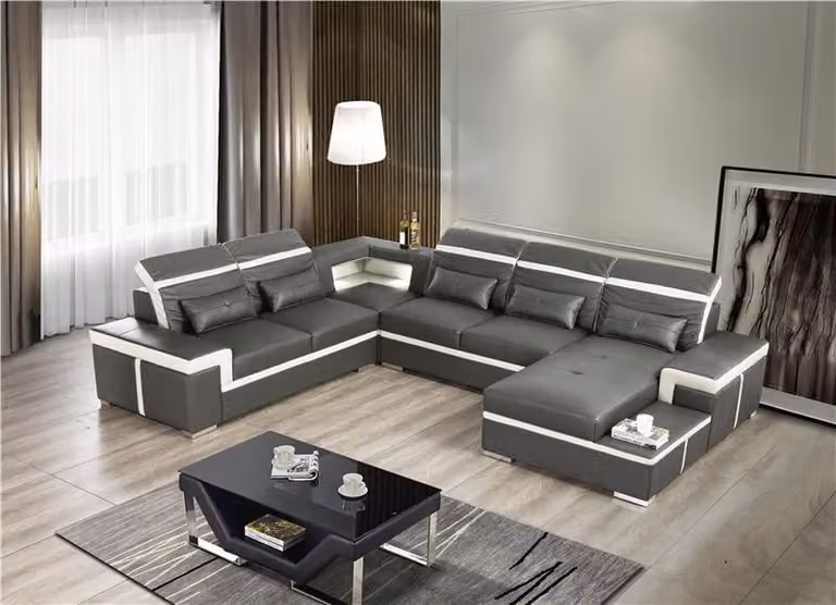 Sofas U-Form Sofa Couch Polster Garnitur Wohnlandschaft Design Ecksofa Leder