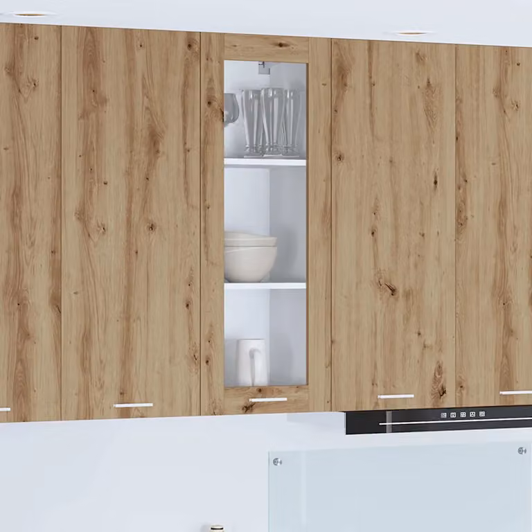 Armadio pensile da cucina moderno vidaXL in legno rovere marrone con ante in vetro L: 40 cm, P: 31 cm, H: 100 cm