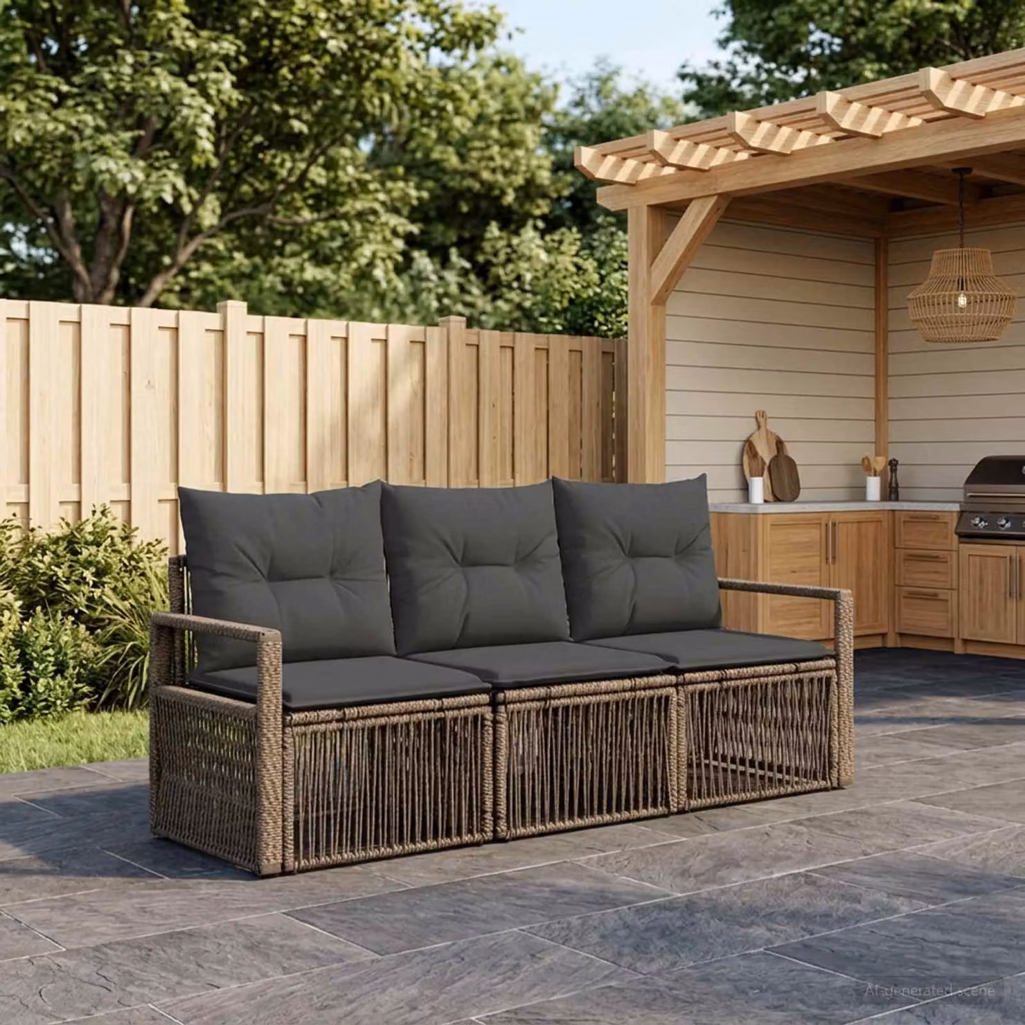 Set Divano da Giardino vidaXL 3 Pezzi in Polyrattan Grigio con Cuscini Imbottiti e Struttura in Acciaio