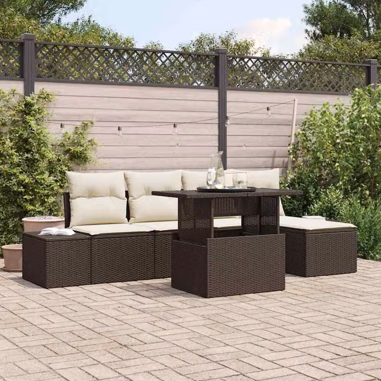 Maison Exclusive - Set da giardino con divano a 6 posti, color marrone, in rattan sintetico