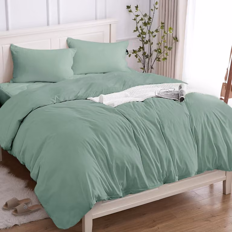Omgoods - Set di lenzuola in cotone di alta qualità, 200 x 200 cm, con 2 federe, colore verde turchese