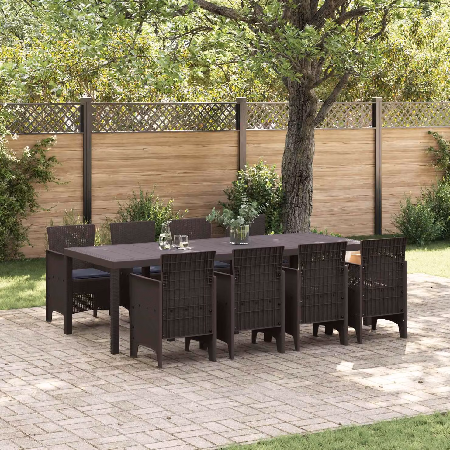 vidaXL Set da Pranzo per Giardino 9 pz Marrone Polipropilene