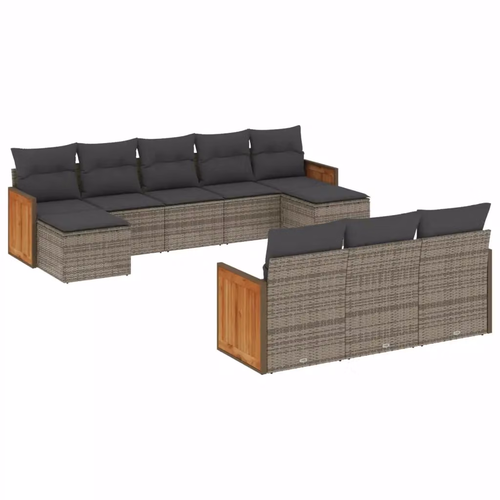 Set Divano da Giardino 10 pz vidaXL in Polyrattan Grigio con Cuscini e Forma a L – 2