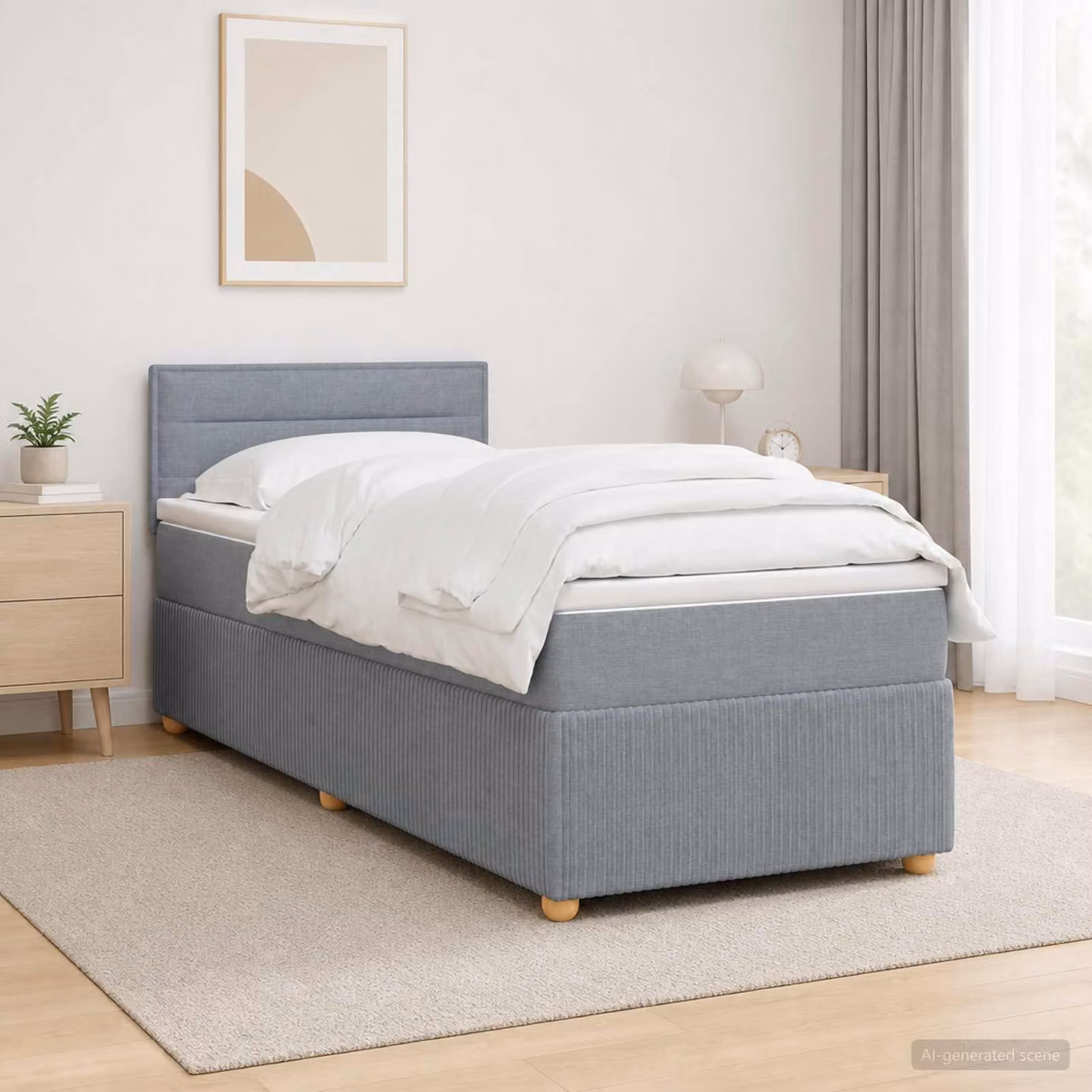 Letto a molle insacchettate "Maison Exclusive" con materasso e illuminazione LED, grigio chiaro, 90 x 190 cm, rivestito in tessuto
