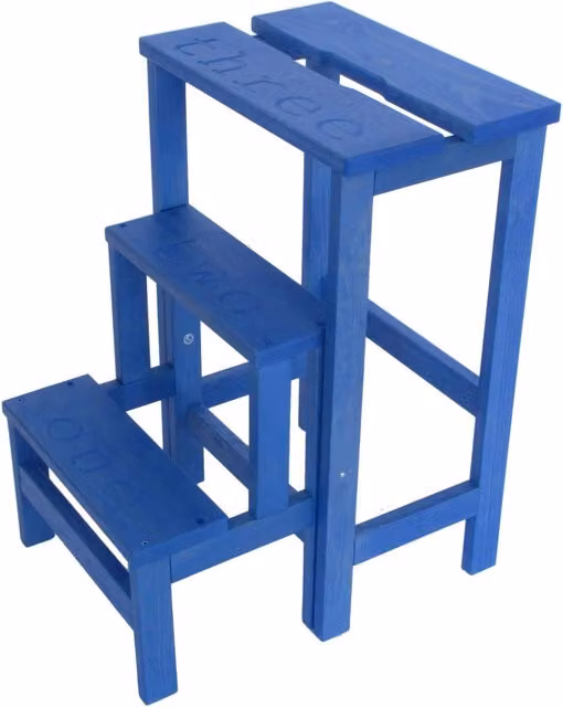 Sgabello Scaletta GIORDANOSHOP in Legno di Faggio Azzurro L: 60 cm, P: 40 cm, H: 46 cm – 1