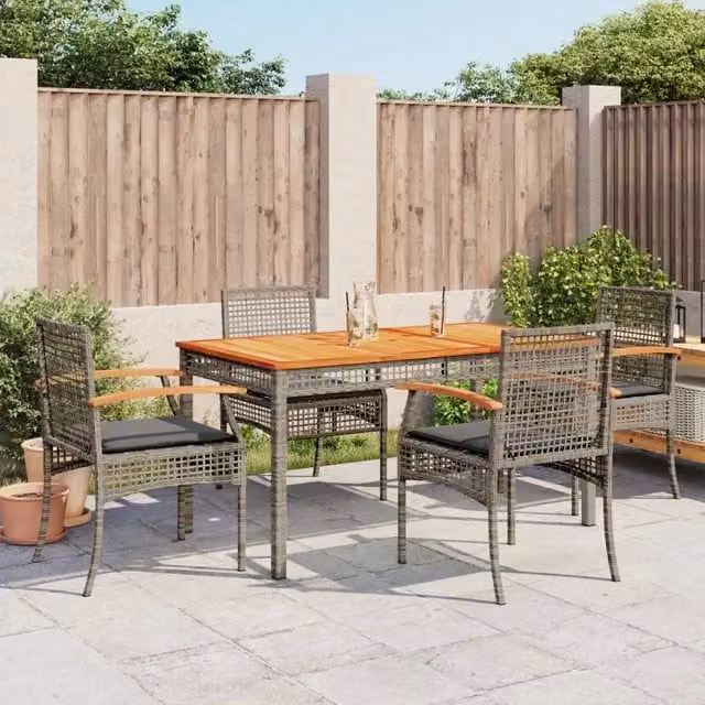 Set da Pranzo da Giardino 5 pz con Cuscini in Polyrattan Grigio 3213571
