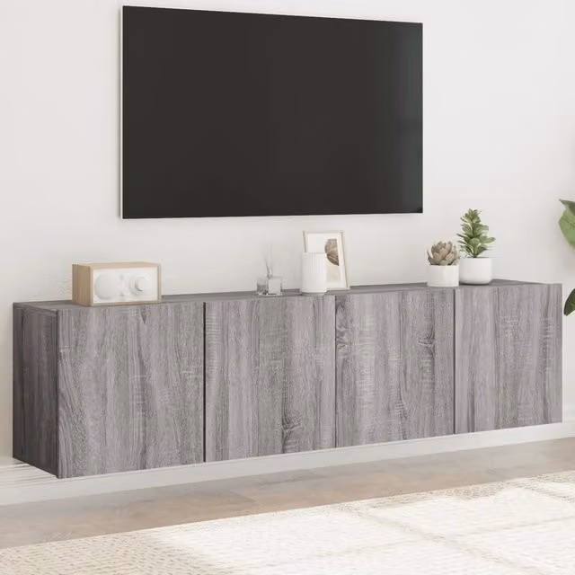 Set di 2 mobili TV da parete moderni vidaXL in legno e MDF, colore grigio, L 80 cm x P 30 cm x H 41 cm