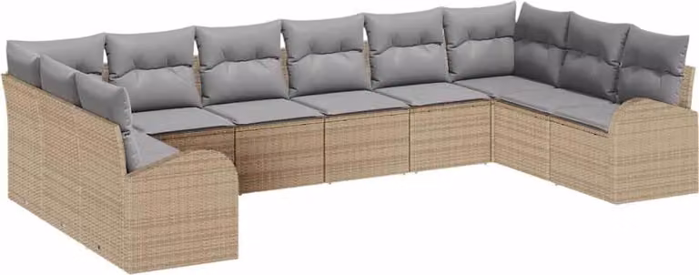 Set di divani con cuscino 10 pcs Beige Polyrattan