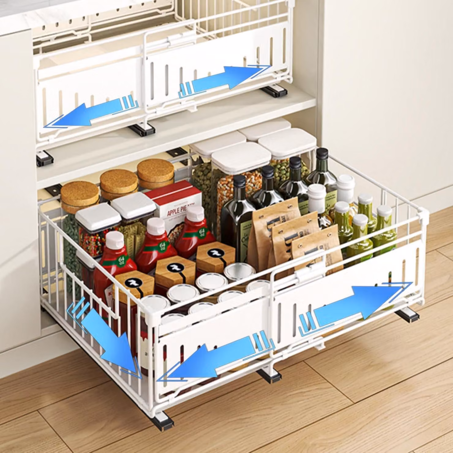Scaffale da cucina estraibile - Acciaio - Senza trapano - 32,5-50 cm - Set da 2 pezzi