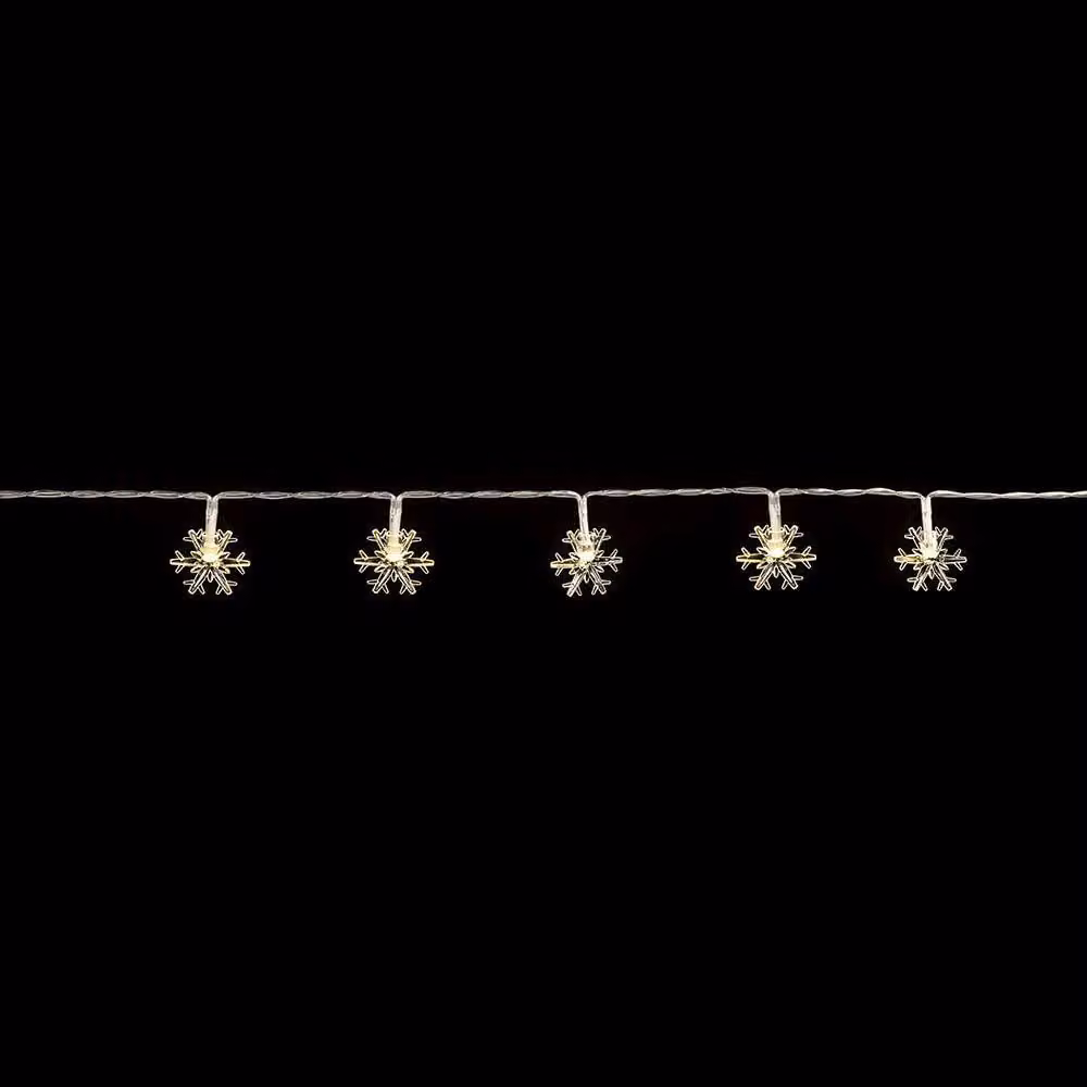Catena luminosa a LED con decorazioni a forma di fiocchi di neve, 10 LED bianco caldo, lunghezza 165 cm