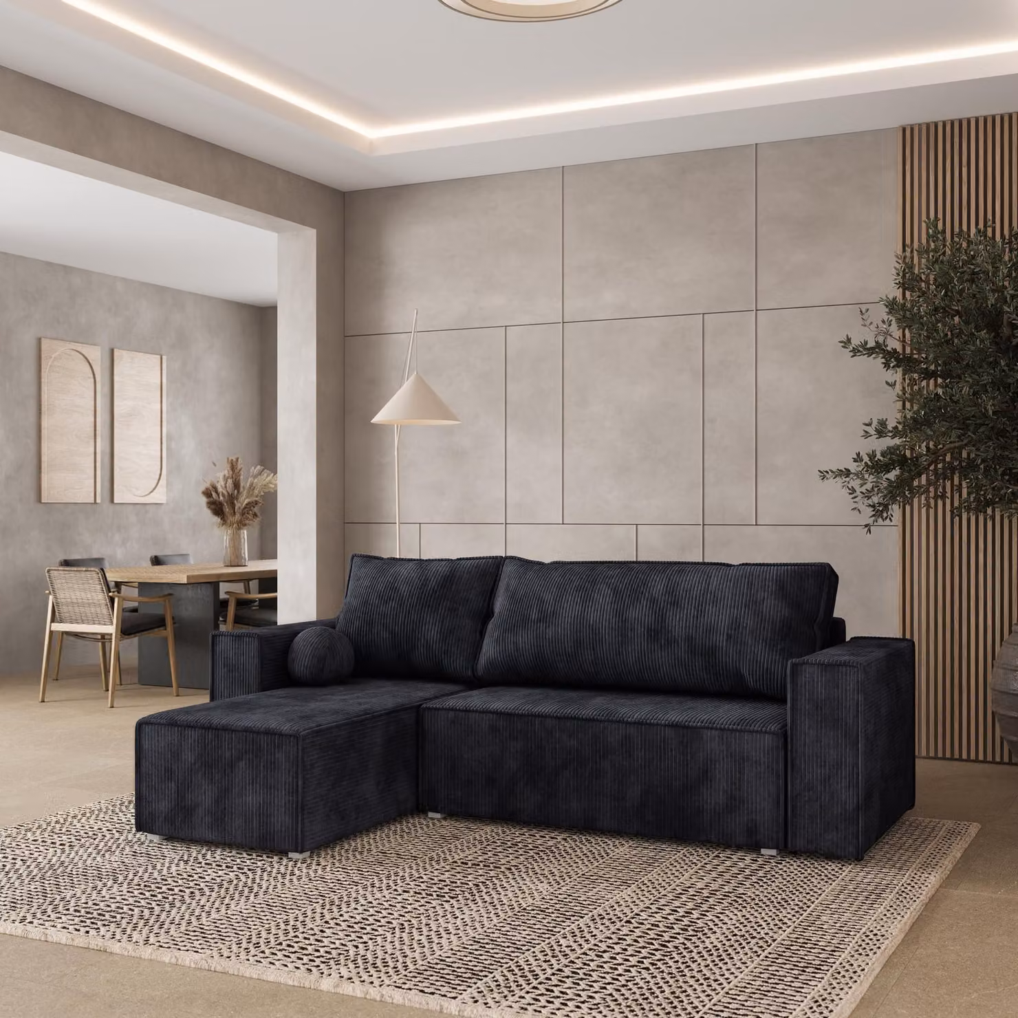 Divano angolare Masseno RAVELO P con funzione letto a L, divano con box letto, divano da salotto, divano, divano, divano letto, set di divani - nero, POSO 135