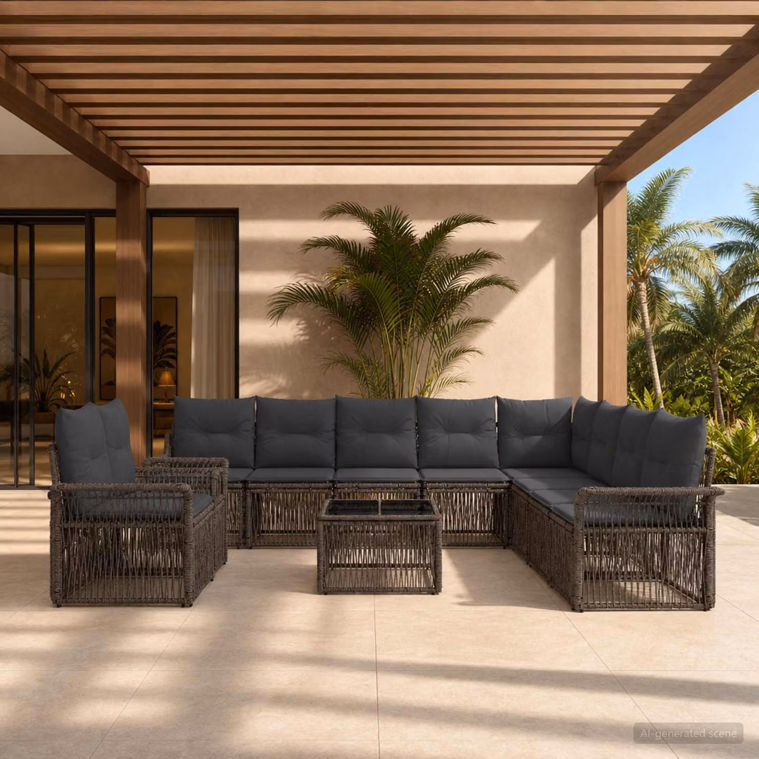 Set Divano da Giardino vidaXL 11 Pezzi Grigio con Poltrone, Divani e Tavolino in Polyrattan e Metallo