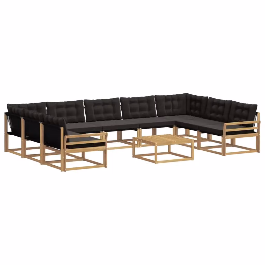Set di divani da esterno vidaXL a forma di U con tavolino da caffè, struttura in legno di acacia e sedute in textilene, bianco e nero – 2