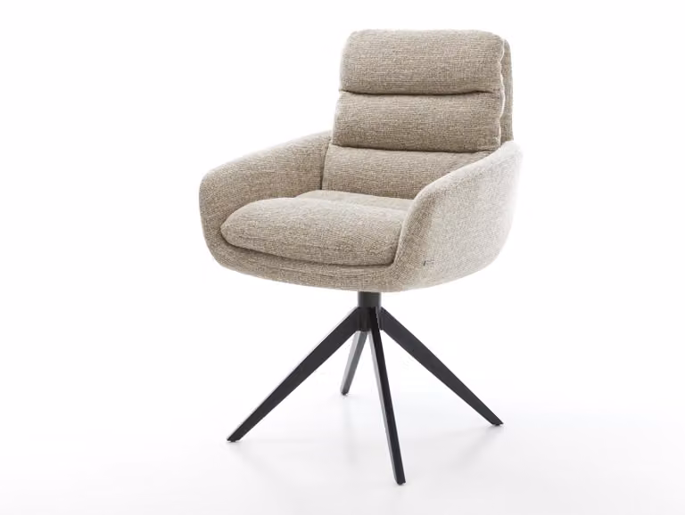 DELIFE sedia girevole Abelia-Flex con braccioli in tessuto morbido beige con struttura trasversale nera ampia e girevole a 360° con funzione di dondolo