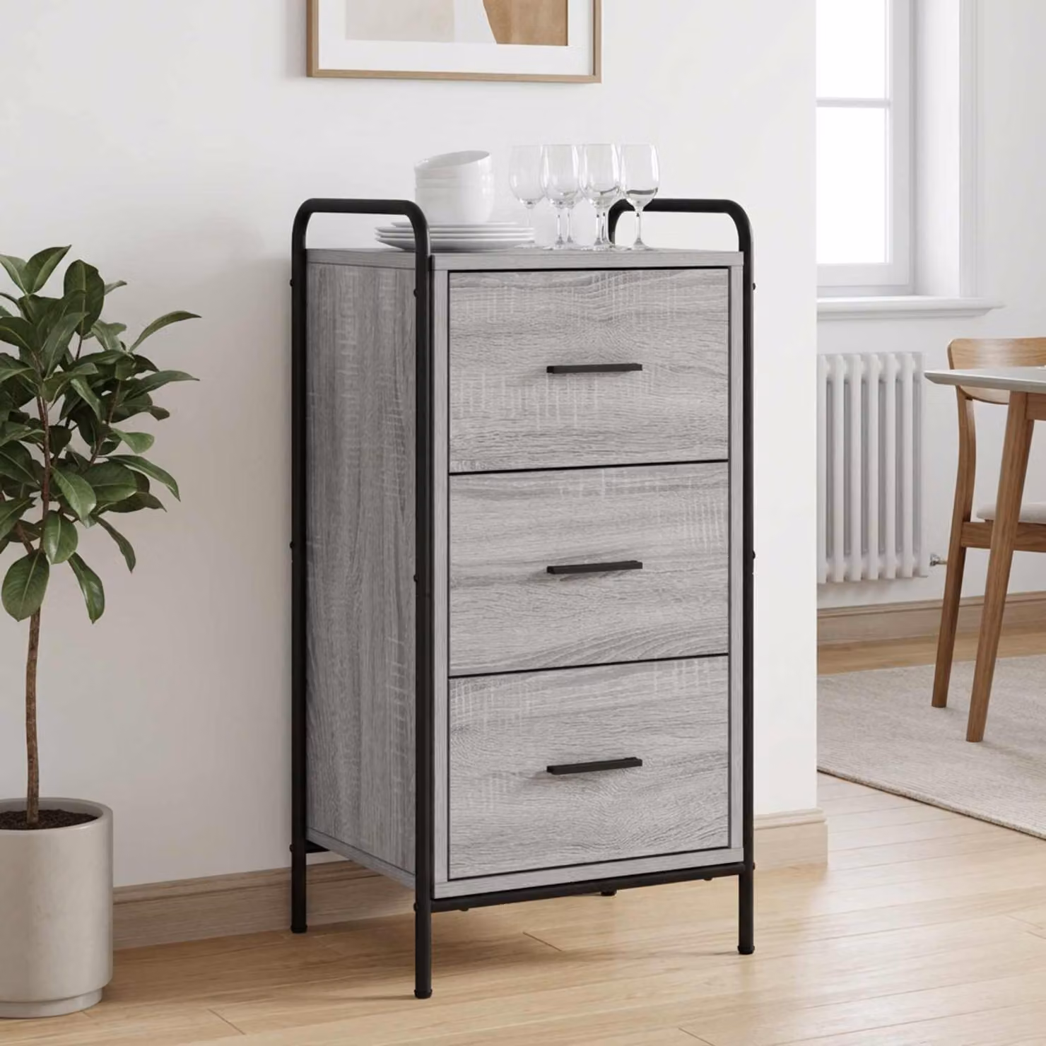 Credenza moderna vidaXL in legno ingegnerizzato e metallo, colore grigio, L: 97 cm, P: 33 cm, H: 81 cm