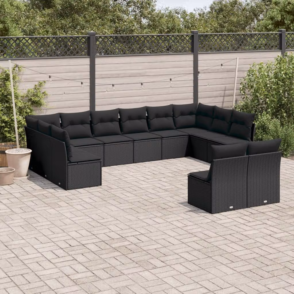 Set di divani da giardino vidaXL a forma di U composto da 12 pezzi in polyrattan nero con cuscini inclusi – 1